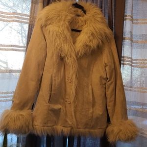 BRANDON THOMAS Suede leather faux fur jacket